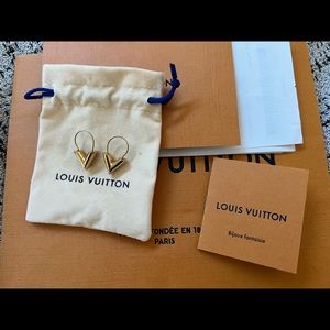 Authentic Louis Vuitton V gold earrings - barely worn!